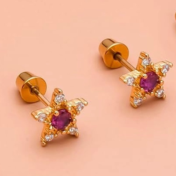 Red Jewel Star Stud Earrings with White Gems Star Celestial Women’s Earrings ✨💖 - Picture 1 of 7